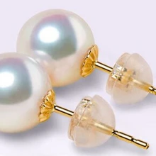 AAA 10-11 мм Akoya Серьги с белым жемчугом желтый 9 K золото шпилька