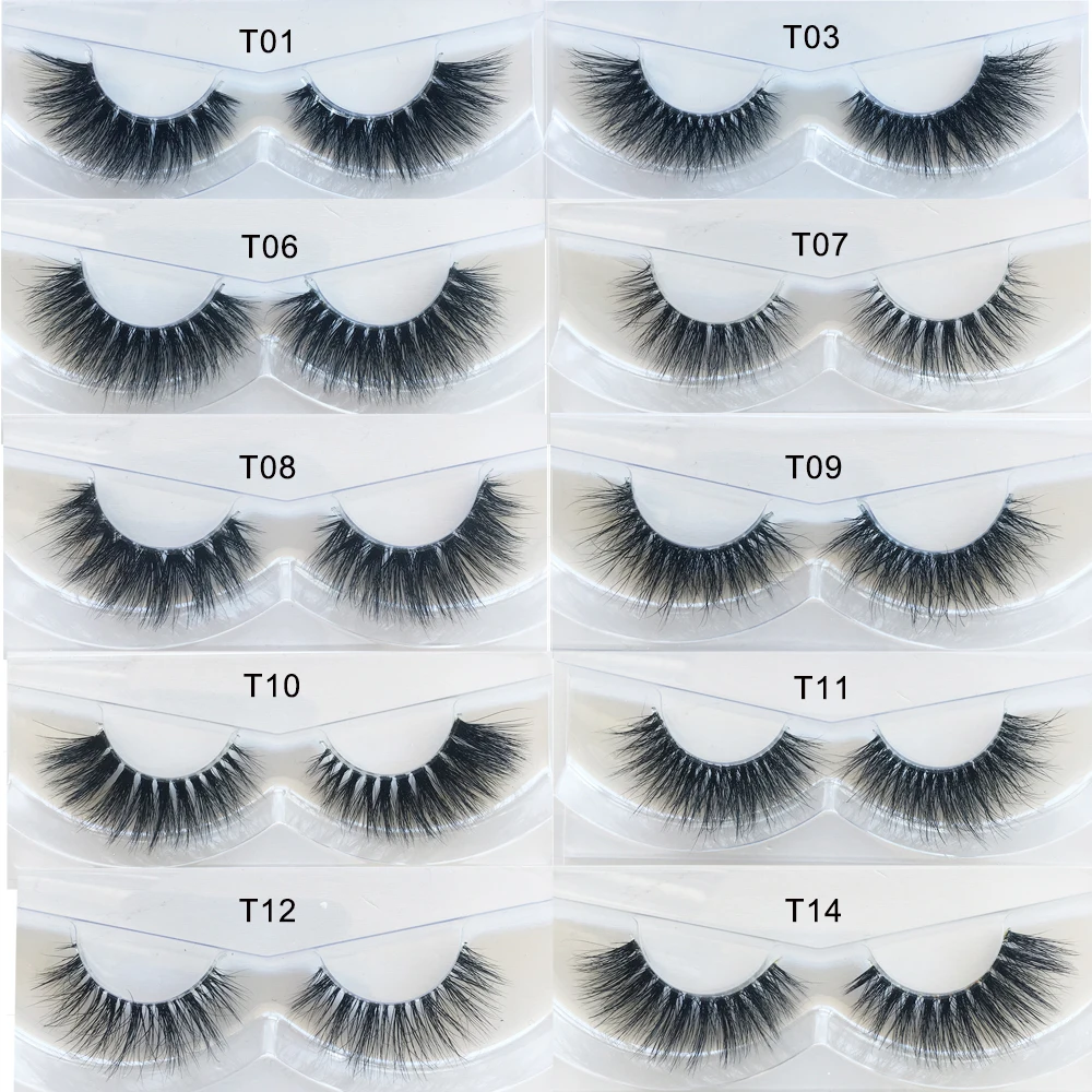

1pair 10 styles 3D Mink lashes Plastic Black Terrier Natural Long Thick false eyelashes Hand Made with clear band makeup tools