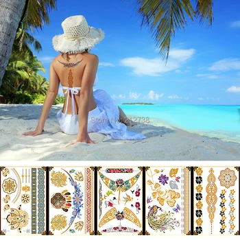 

1PC 120 design Waterproof Temporary tattoo Sticker mandala metallic gold golden stickers flash tatoo fake tattoos for women