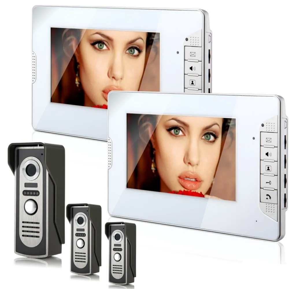 

YobangSecurity 7" inch Color LCD Wired Video Door Phone Doorbell Home Entry Intercom Kit System 2 Monitor 3 Camera
