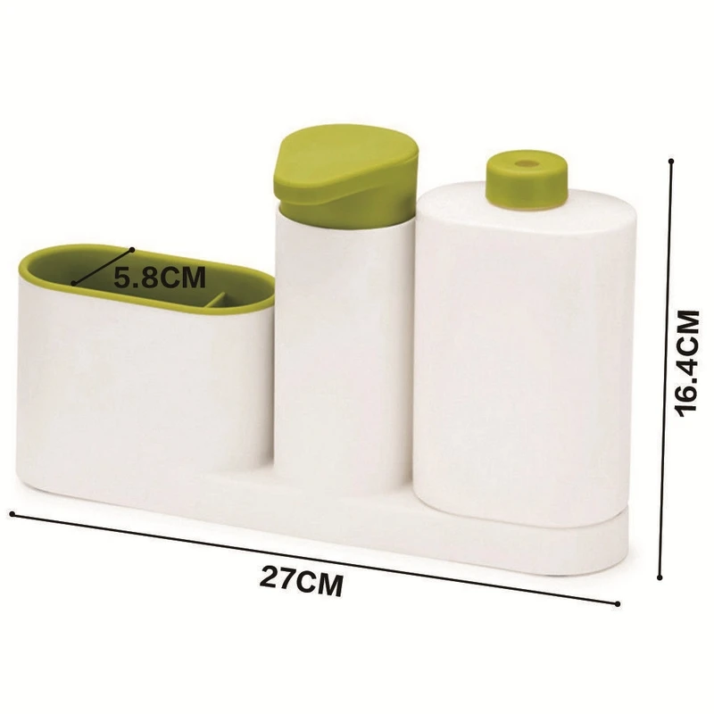 Kitchen Sink Detergent Dispenser Stand With Sponge Storage Liquid Soap Automatic Dispenser Shelf Set Bathroom Organizer Green11