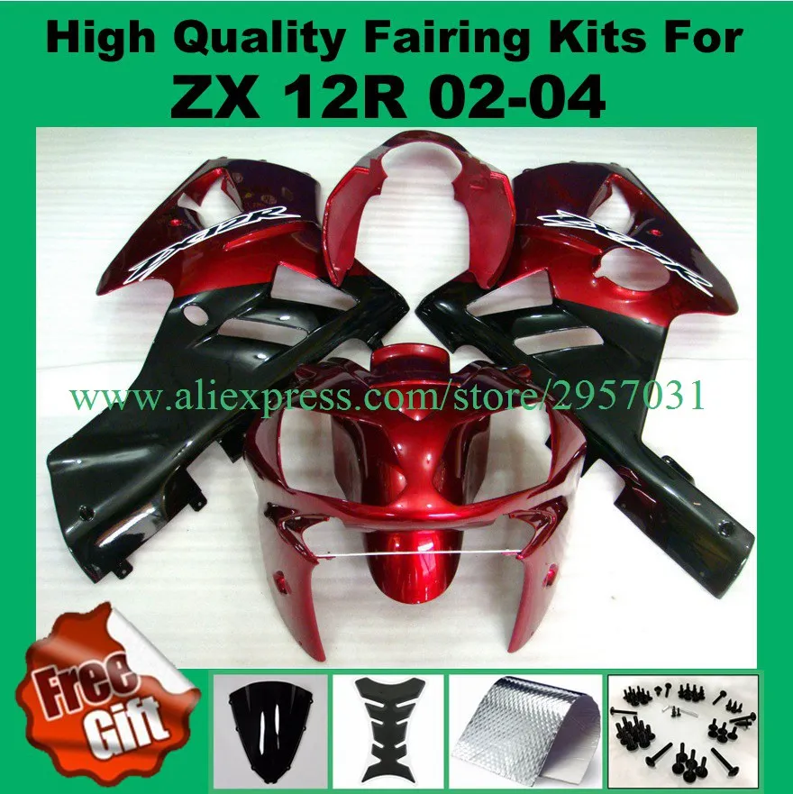 

Free screws+gifts Fairing kit for KAWASAKI Ninja ZX12R 02 03 04 05 ZX 12R 2002 2004 2005 Red Black D3244 Fairings set