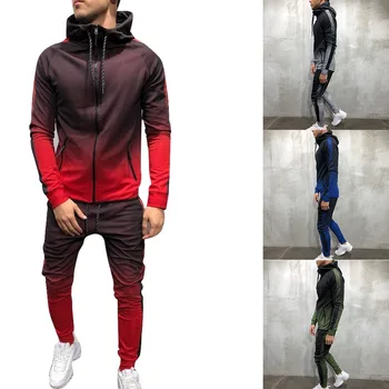 

Zipper Tracksuit Men Set Sporting Two Pieces Sweatsuit Mens Clothes Printed Hooded Hoodies Jacket + Pants Track Suit Male