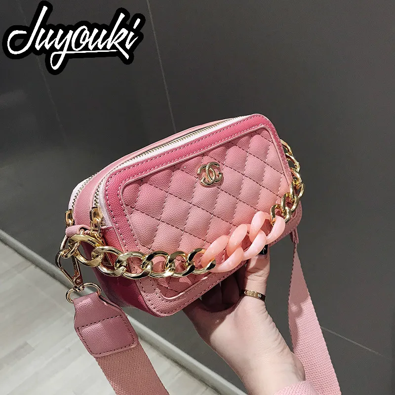 

2019 4 Color Famous Designer Mini Clutch Purses Diamond Lattice Chain Shoulder Messenger Bags Wide Shoulder Band Camera Bag