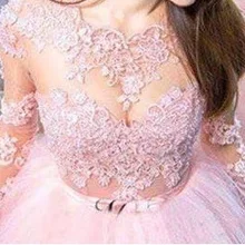 Праздничное платье на заказ сделано с длинными рукавами кружева аппликации бисером розовый бальное платье Бальные платья