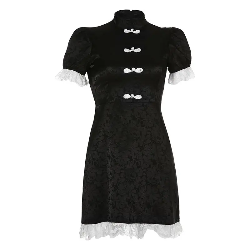 Летнее элегантное готическое винтажное шикарное Черное женское мини-платье Cheongsam облегающее кружевное сексуальное готическое женское ретро платье для девочек