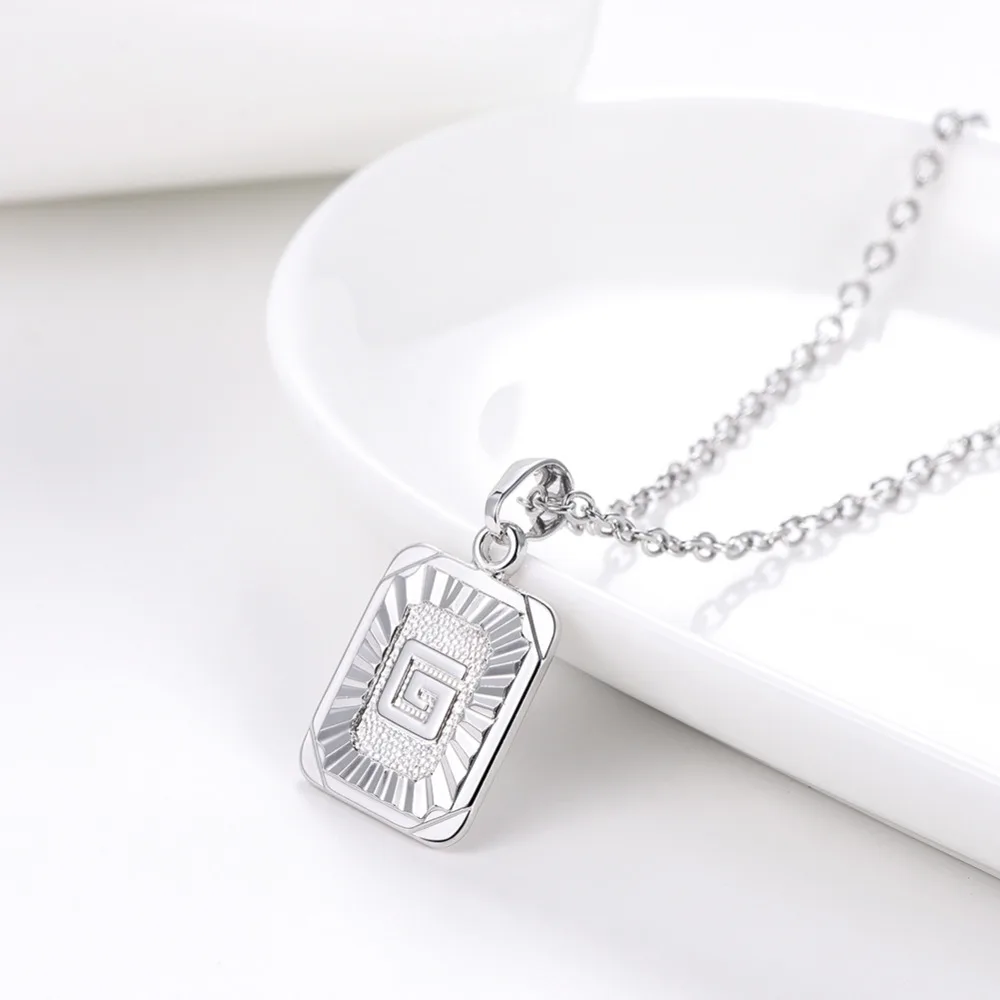 U7 Square Letters Necklaces Pendant Chain Necklace for Women Men English Initial Name Alphabet Jewelry Best Birthday Gifts P1196