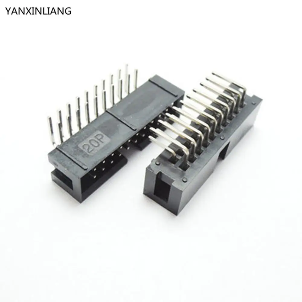 

10PCS DC3 20 Pin 2x10Pin Right Angle Double Row Pitch 2.54mm Double-spaced Pin Male IDC Socket Box Header Connector High Quality