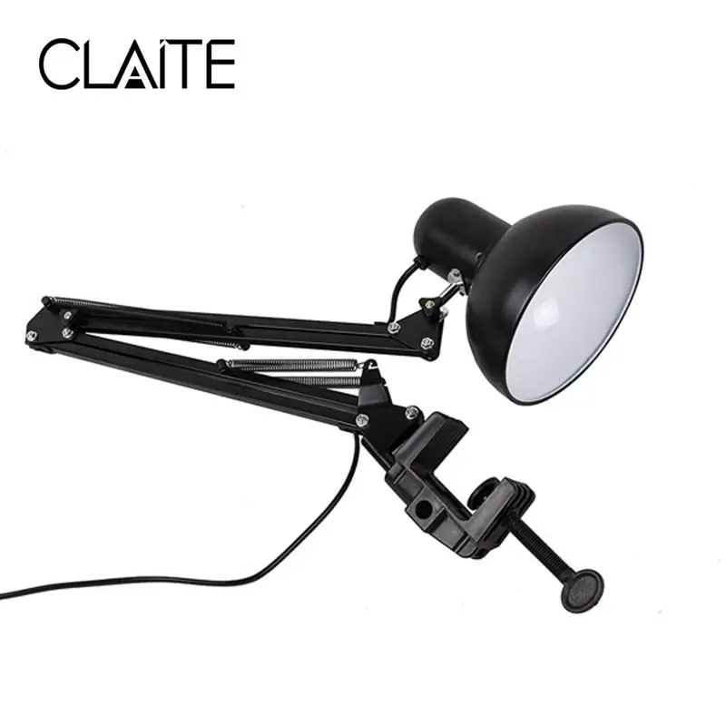 

CLAITE Flexible Swing Arm Clamp Mount Lamp Office Studio Home E27/E26 Table Black Desk Light AC85-265V
