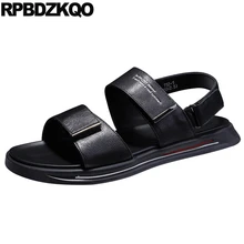 Г.; повседневные мужские сандалии на плоской подошве; Цвет черный, белый; кожаные летние дизайнерские туфли высокого качества с ремешком и открытым носком