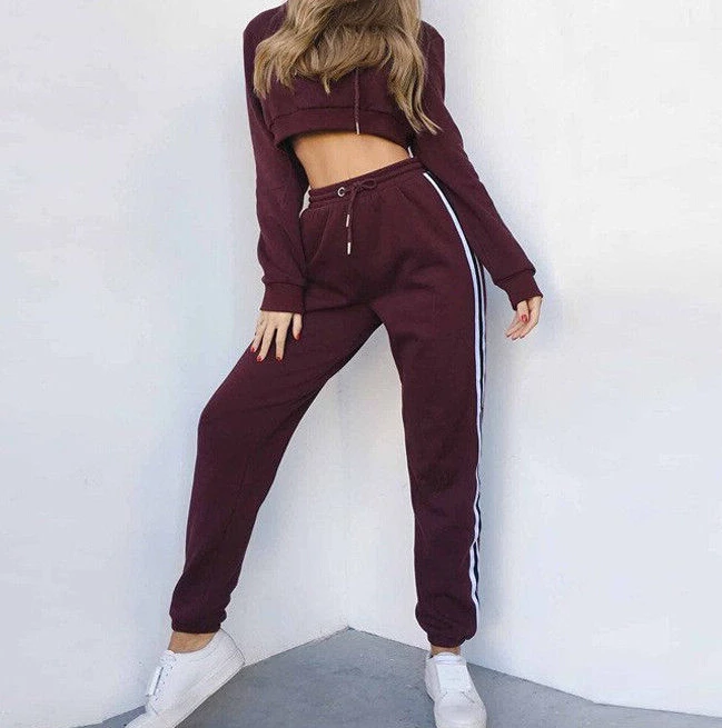 

New Fashion 2Pcs Women's Tracksuit Pullover Hoodies Crop Tops Long Sleeve Sweatshirt+ Pants Sets Wear Casual Suits