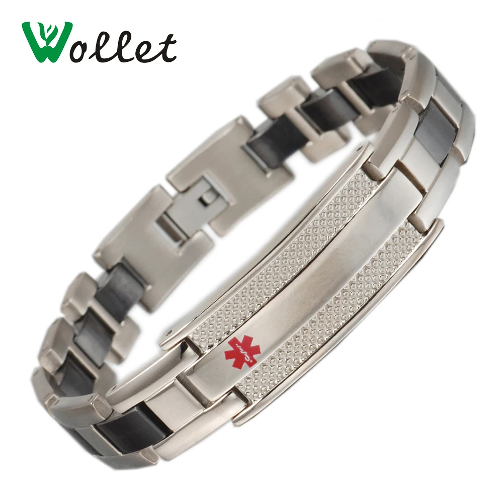 Wollet ювелирные изделия медицинский логотип оповещение из нержавеющей стали магнитный браслет для женщин мужчин черный покрытием здоровья биомагнит