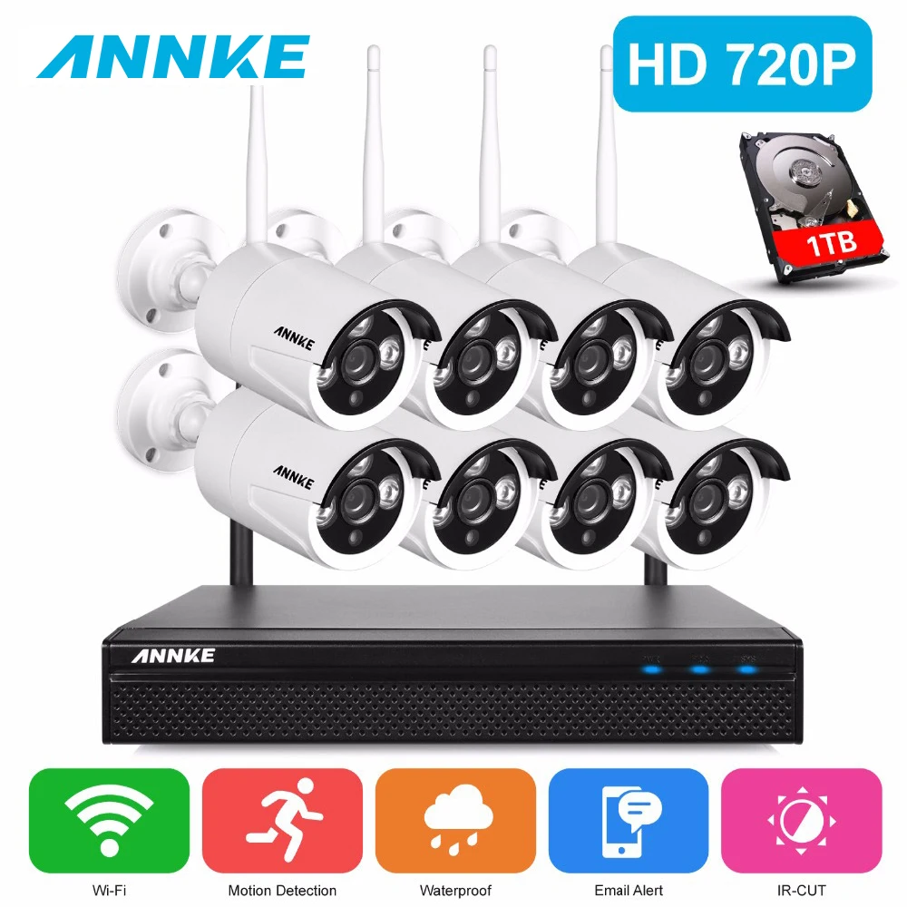 

ANNKE 720P HD Wireless CCTV System 8ch HD wi-fi NVR kit Outdoor IR Night Vision IP Wifi Camera Security System Surveillance Kit