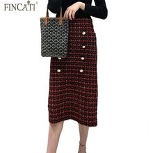 Женская юбка Fincati, весна, Новое поступление, высокая посылка, юбка до середины икры, для офиса, для девушек, вязаная юбка, клетчатая твидовая юбка
