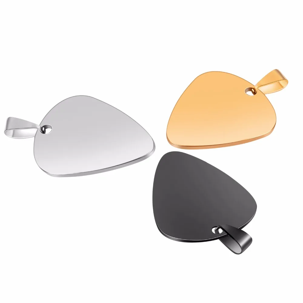 

10 pcs Dog Tag 3 Colors Unisex Stainless Steel Stamping Blank ID Dog Tags Guitar Pick Pendant Necklace ID Jewelry 31x26x1.2mm
