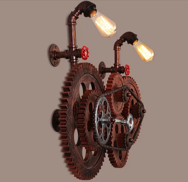 Loft Style Industrial Gear Vintage Wall Light For Home Antique Water Pipe Lamp Bedside Edison Wall Sconce Lampara Pared