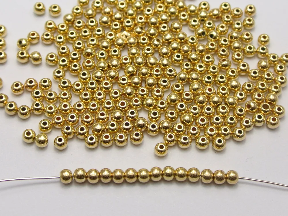 1000 Gold Tone Metallic Acrylic Round Spacer Beads 4mm Smooth Ball