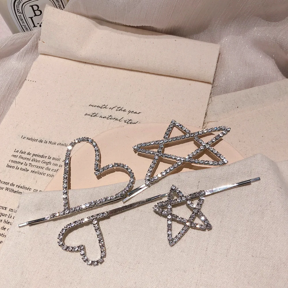 

Fashion Ins Crystals Rhinestone Hairpin Barrette Bobby Hair Pins Wedding Love pentagram Tool Metal Hair Clips For Women Girls