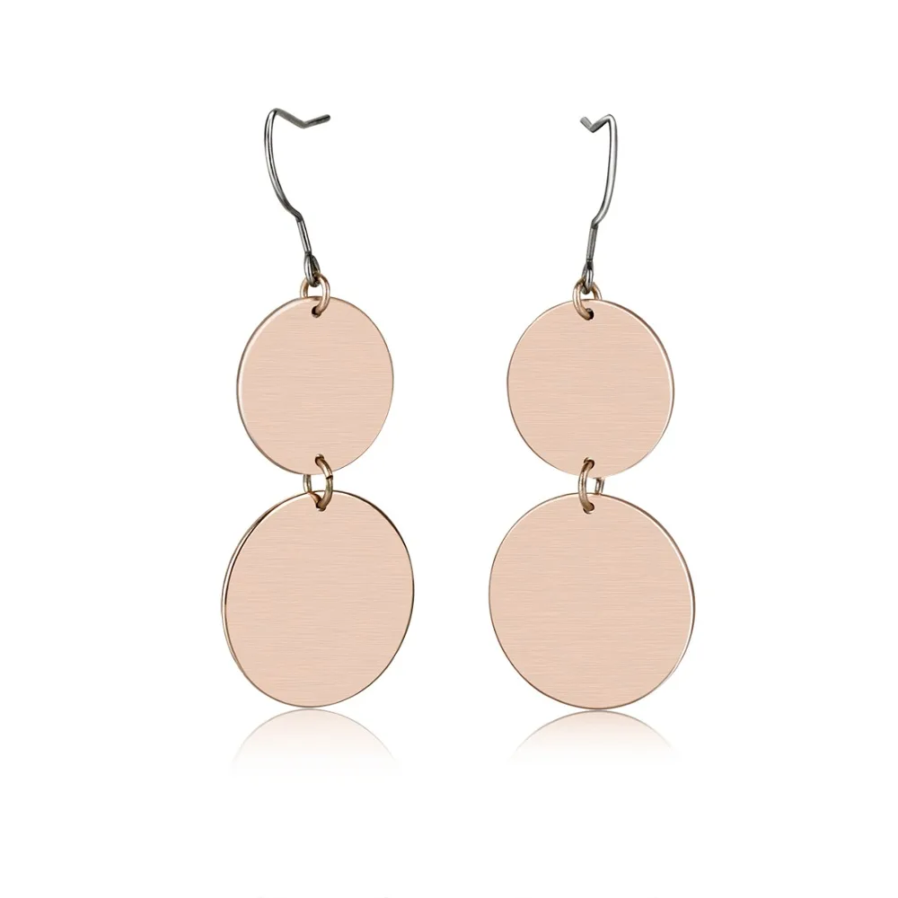 New Women Drop Earrings Double Round Circle Pure Titanium Dangle