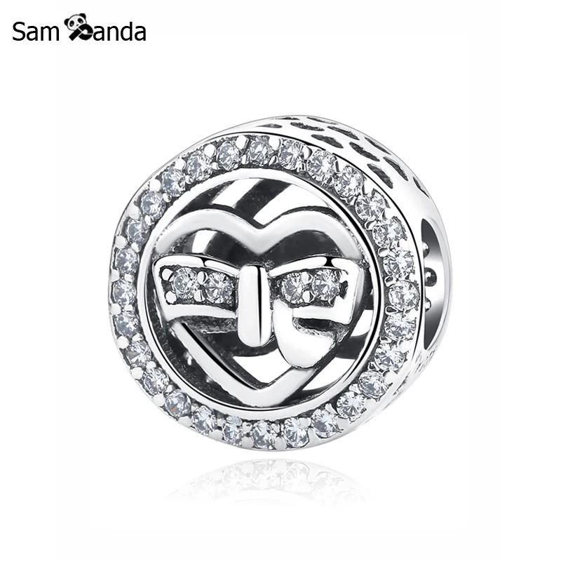

Authentic Original 100% 925 Sterling Silver Charm Loving Ties Charms Clear CZ Bow Heart Fit Pandora Bracelets Women DIY Jewelry