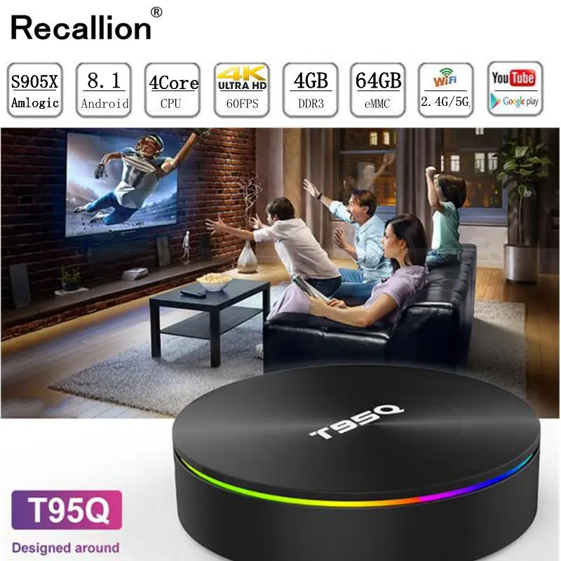 

T95Q Android 8.1 TV BOX LPDDR4 Amlogic S905X2 4GB 64GB Quad Core 2.4G&5GHz Dual Wifi BT4.1 1000M H.265 4K Media Player Smart Box