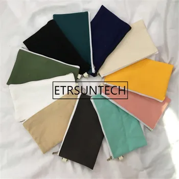 

100pcs Cosmetic Bag Blank Canvas Zipper Pencil Cases Pen Pouches Cotton Makeup Bag Mobile Phone Clutch Bag Organizer Make Up Bag