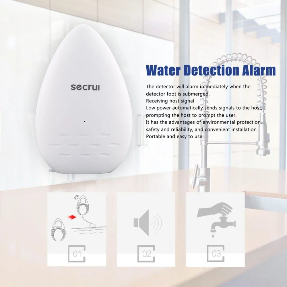 

Secrue Water Detection Alarm Water Leak Sensor Receiving Host Signal the Water Level Indicator Safety and Reliability Wholedales