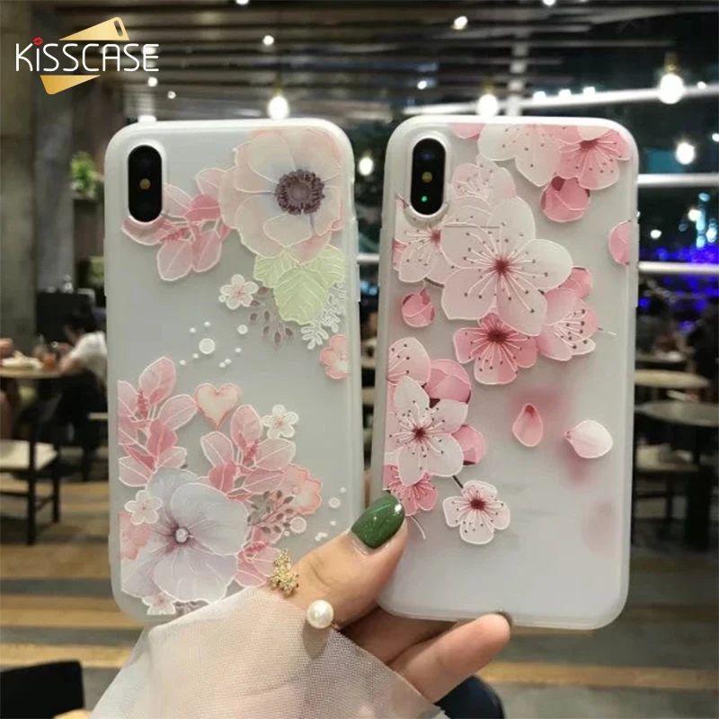 KISSCASE Luxury Flower Case For iPhone 6 6s 7 Cute Soft Silicone Flower Case For iPhone 5