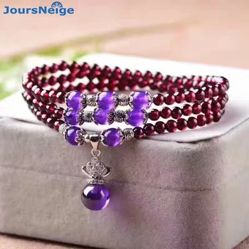 

Wholesale Red Wine Natural Garnet Stone Bracelets Bead With Purple Pendant Lucky for Women Girl Gift Crystal Bracelet Jewelry