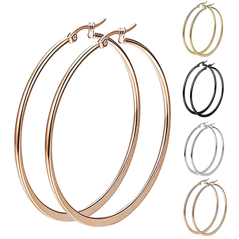 

1 Pair Sexy Women Hypoallergenic Stainless Steel Rounded Smooth Big Large Hoop Earrings Jewelry 30-60mm