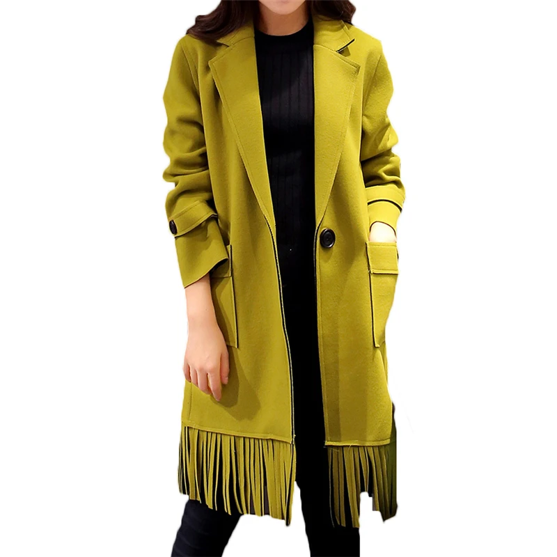 

Fashion 2018 New Spring Autumn Long Cardigan Trench Coat Women Korean Large Size Tassels Wild Lapel Windbreaker Female A267