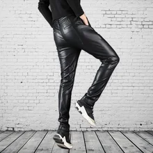 Новое поступление модные кожаные брюки мужские стильные осенне-зимние водонепроницаемые брюки-Карандаш Длинные эластичные брюки на талии, большие размеры 28-353638