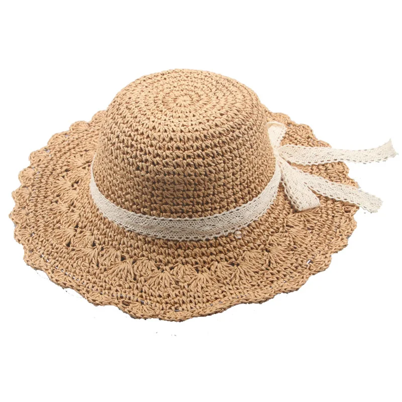 Handmade Crochet Straw Hat for Women Fashion Hats with Lace Bow Summer ...