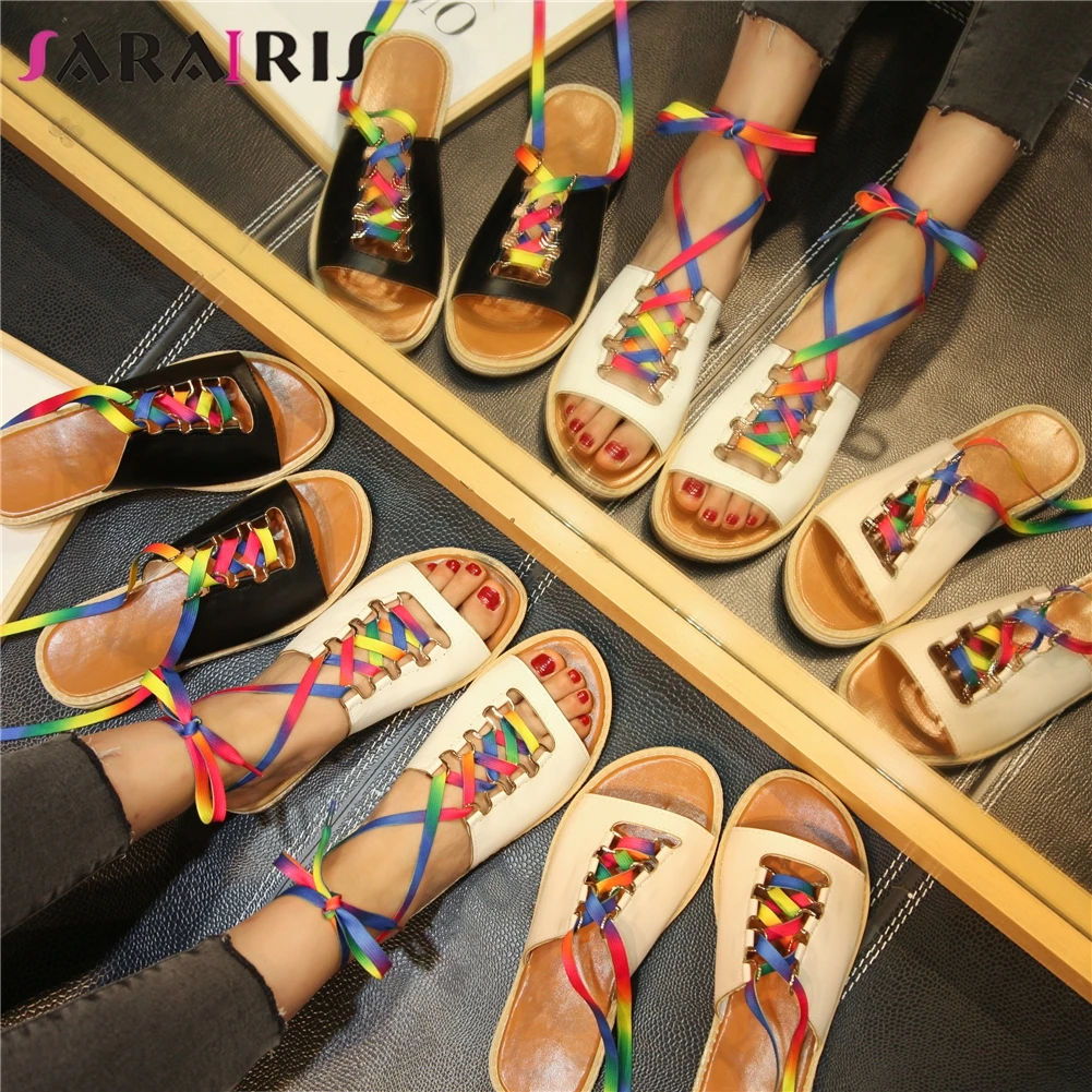 

SARAIRIS Brand New Fashion Peep Toe Low Heels Lace Up Summer Sandals Woman Shoes INS Hot Shoes Woman Sandals Footwear