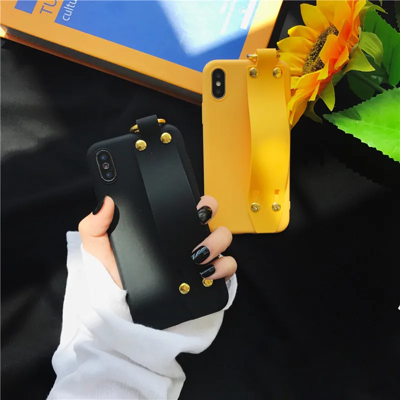 LUDI Wrist Grip Belt Strap Phone Case for iPhone 7 Case for iPhone X 6 6S 7 8 Plus Soft Silicon Plain Retro Matte Phone Covers  03