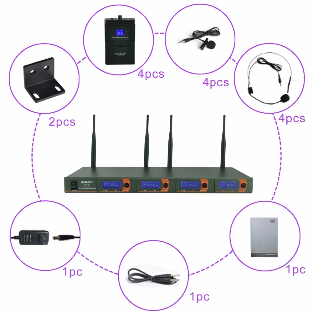 FREEBOSS FB V04H4 профессиональные микрофоны VHF KTV вечерние 4 гарнитура беспроводной