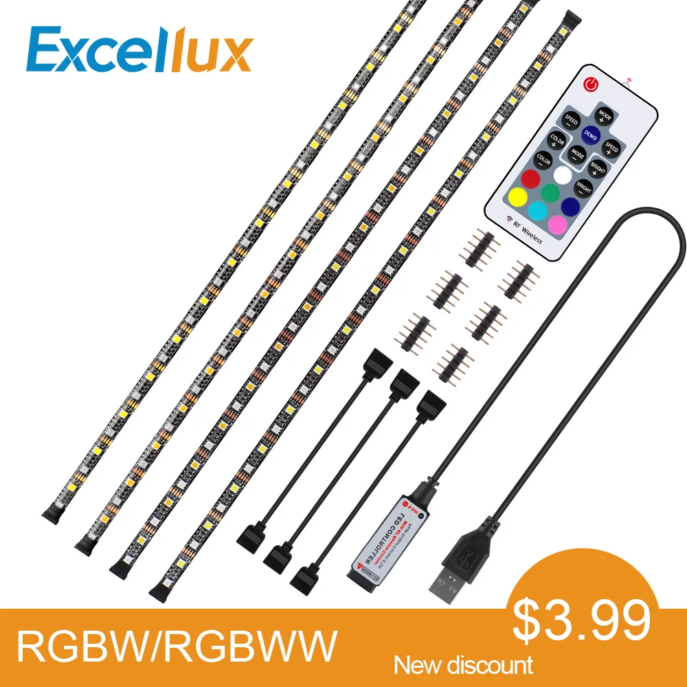 

Excellux 5V RGBW RGBWW USB Led Strip With 17Key RF Remote Flexible Led Strip Light 50CM 1M 2M 3M 4M For TV PC Background Light