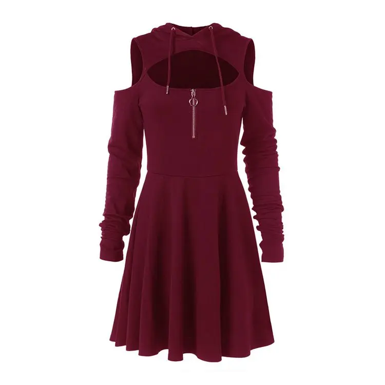 Robe punk gothique plissée à capuche pour femme Robe punk gothique plissée à capuche pour femme