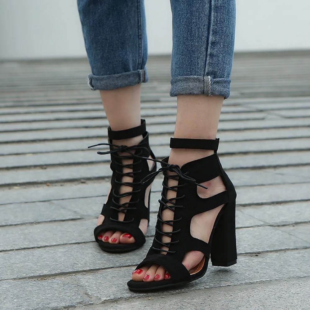 

YOUYEDIAN 2019 new for Women Fashion Scrub Hollow Out Cross Tied Rome Shoes Super Heel Shoes scarpe donna estive zeppa #g30