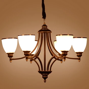 

American Country Iron Chandelier Cheap 4 Arm 6 8 Lighting Fixture Glass Shade E14 Led Lamp for Dining RoomBedroom living room