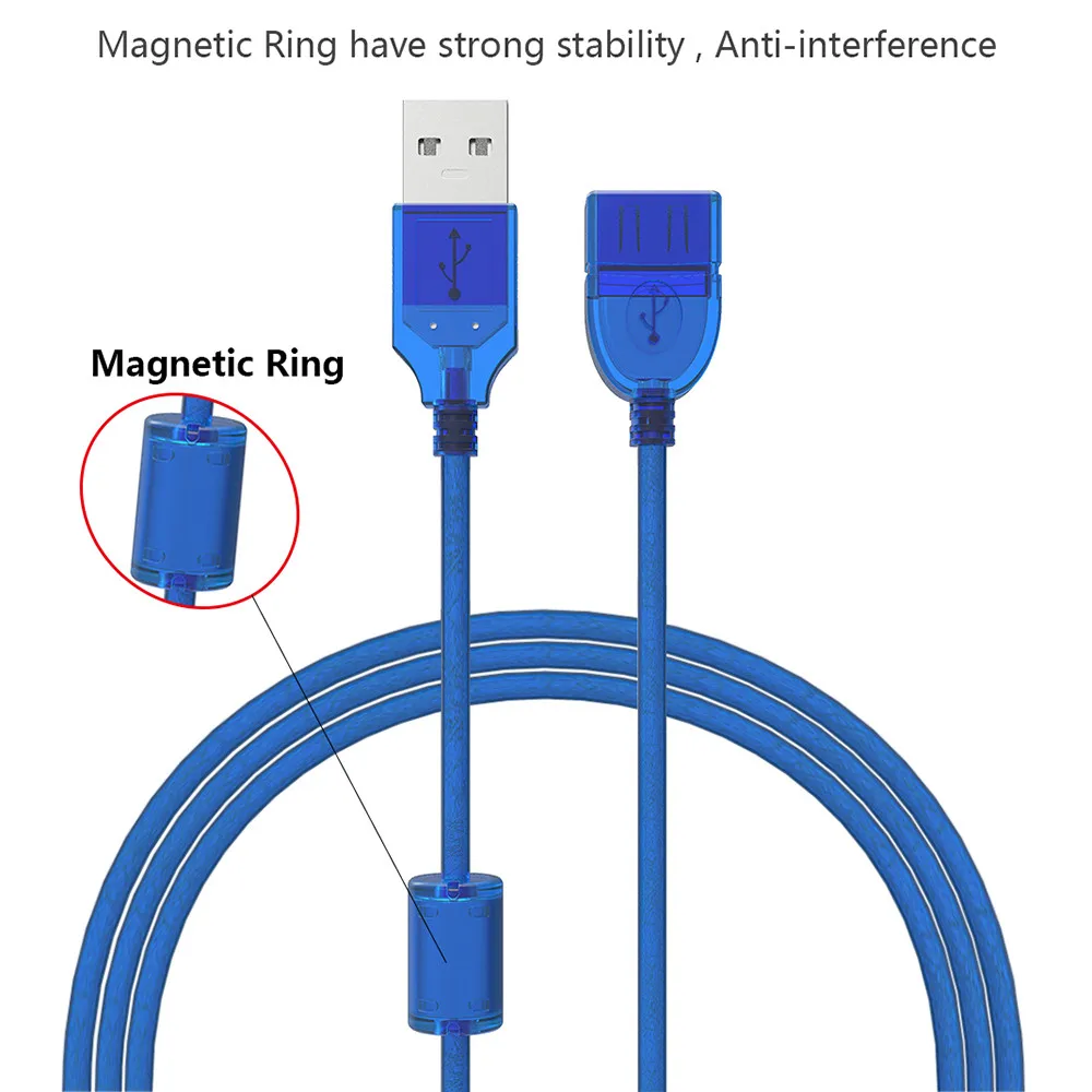 USB 2,0 кабель-удлинитель папа-папа USB адаптер прозрачный синий анти-помехи двойное экранирование 0,3 м 0,5 м 1,5 м 3 м 5 м