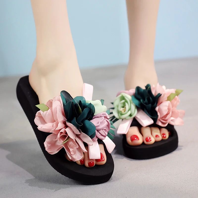 Womens Slippers Fashion Flower DIY personalized Flip Flops