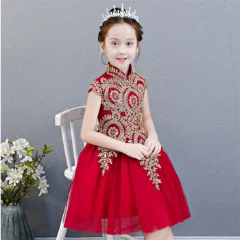 

Children Girls Luxury Embroidery Lace Birthday Wedding Party Short Mesh Prom Dress Baby Kids Dance Tutu Pageant Lace Gown Dress