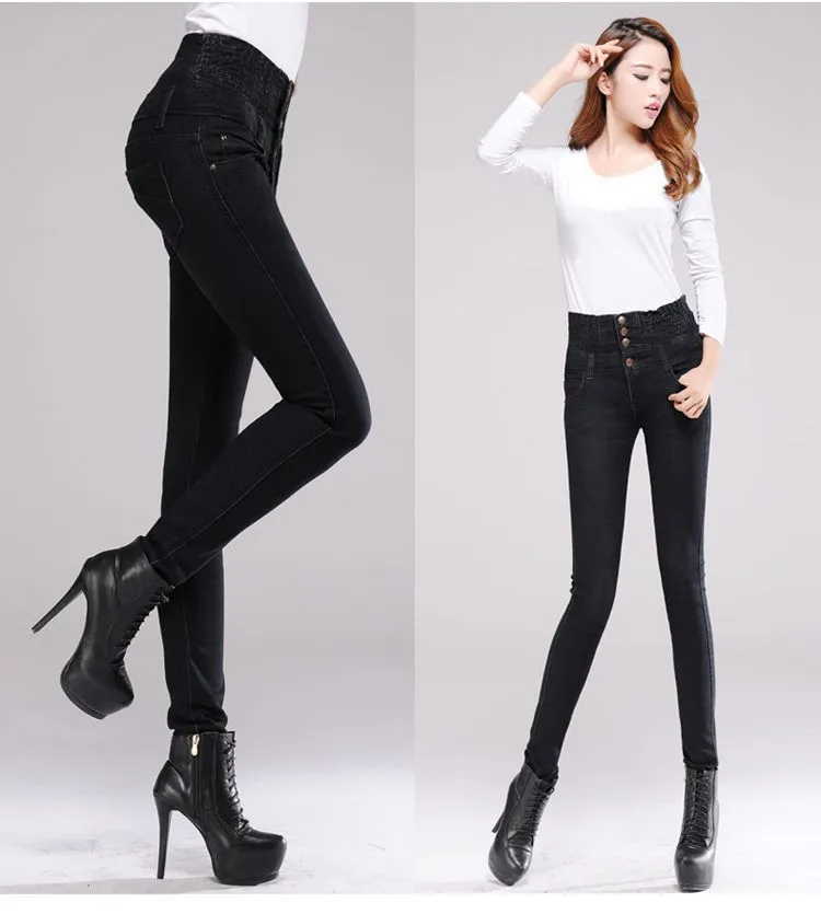 Новинка, женские обтягивающие джинсы с высокой талией, модные джинсовые длинные зауженные брюки, женские Стрейчевые джинсовые брюки 26-32 размера