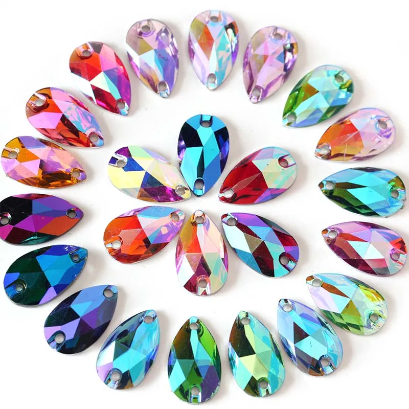 Teardrop Crystal AB Resin Sew On Rhinestones Flatback Resin Sewing