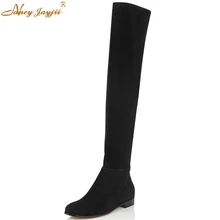 Новинка; черные, серые замшевые женские сапоги до колена на плоской подошве с круглым носком; модная обувь; женская обувь; Zapatos Botas Mujer; большие размеры 4-16