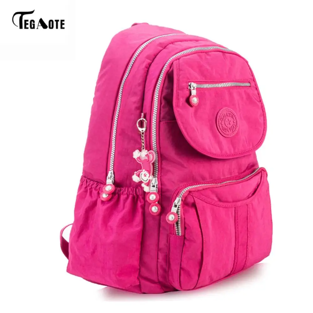 TEGAOTE, классический большой школьный рюкзак для девочек-подростков, Mochila, женские рюкзаки, Женский Одноцветный известный нейлоновый повседневный рюкзак для ноутбука - Цвет: Бургундия