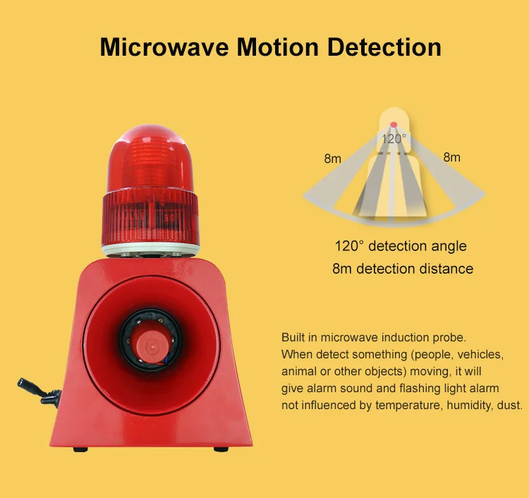 Портативный беспроводной СВЧ детектор движения звуковой светильник устройство сигнализации с 20 Вт высокой мощности рупорный динамик