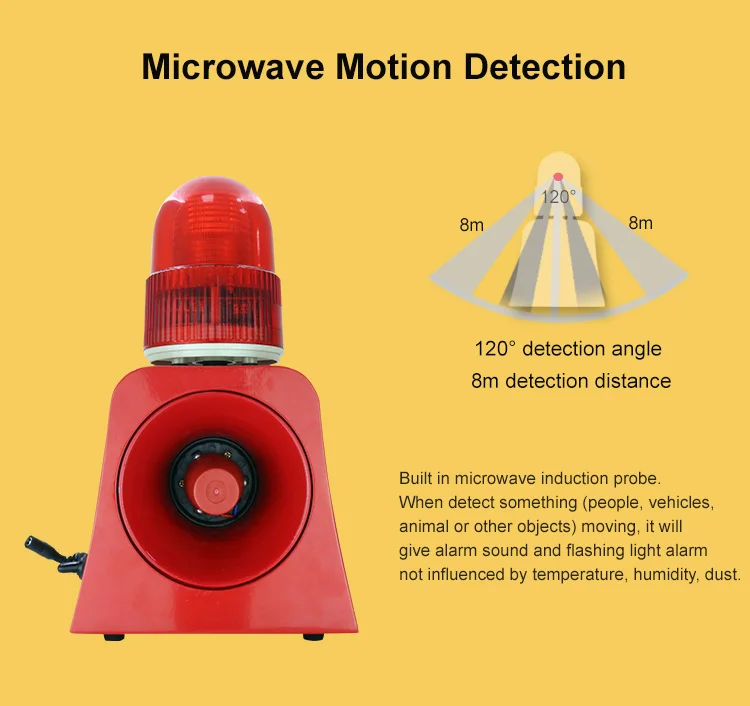Dispositivo sem Fio Portátil do Alarme do Som e da Luz do Detector de Movimento da Micro-ondas com Orador de Alta Potência do Chifre de 20 Micro-ondas Orador Alta w da com de 9 Cheap Sirene de alarme