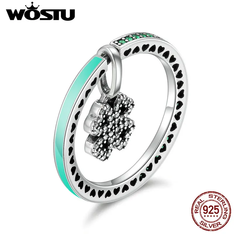 

WOSTU High Quality 925 Sterling Silver Lucky Clover Finger Rings For Women Green Enamel S925 Wedding Jewelry Lover Gift CQR130